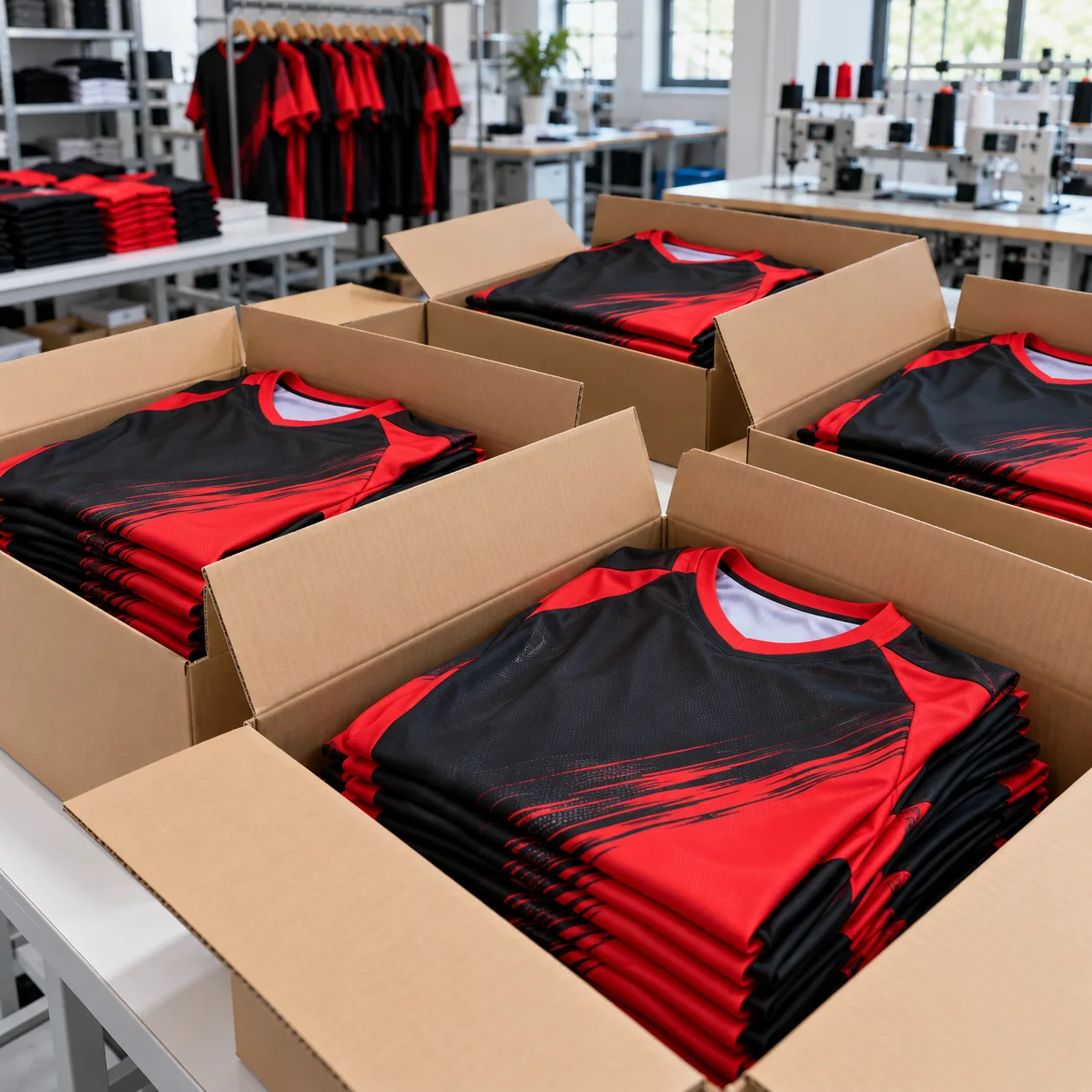 Finished sportswear ready for delivery