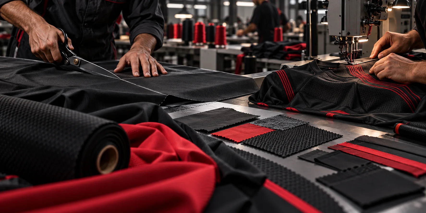 Illustration of fabric cutting and sportswear stitching